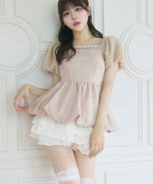 Belle Charme ブラウス シャツ 半袖 「Belle Charme」Jewel Ballon