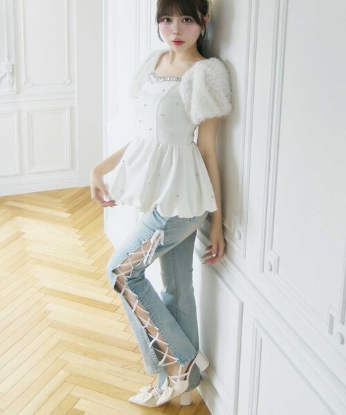 Belle Charme ブラウス シャツ 半袖 「Belle Charme」Jewel Ballon
