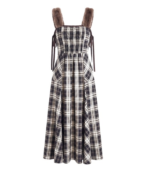 Rose Muse（ロゼミューズ） ワンピース Fur strap check cami dress