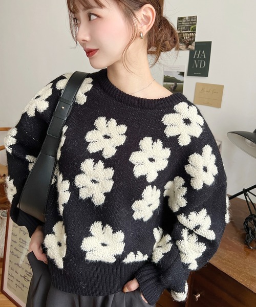 極美品 23AW ビアズリー フワラージャガードニット 黒 モヘヤ混 ふわふわ 極美品 23AW ビアズリー フワラージャガードニット 黒 モヘヤ混