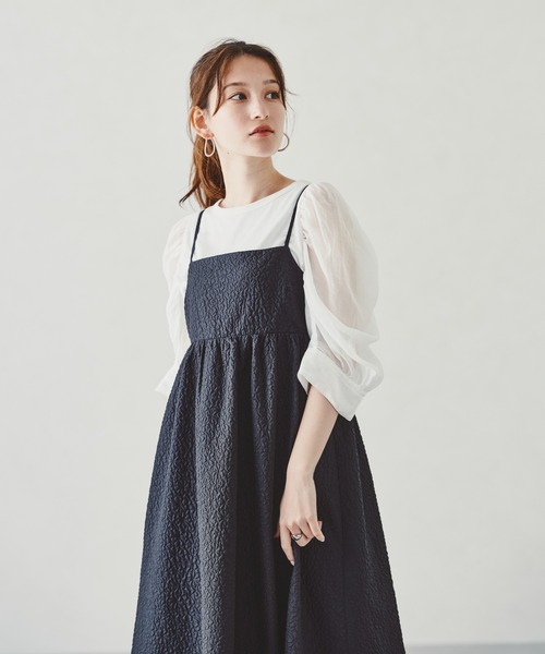 acro ワンピース ぽこぽこエンボス＆チェックキャミワンピ