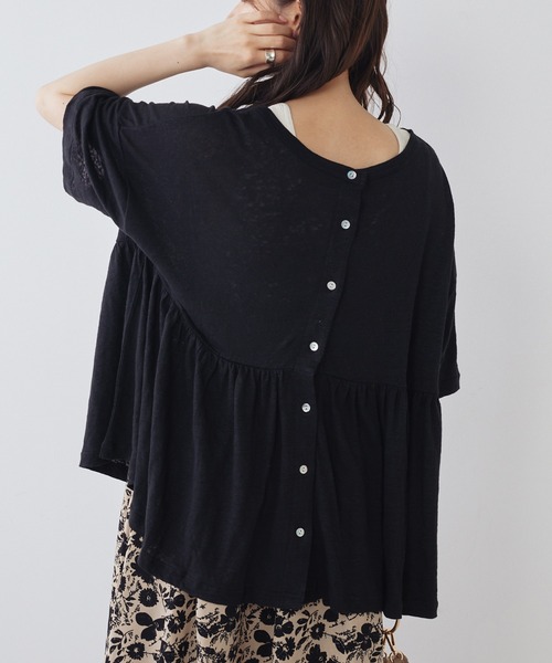 専用♡美品 Du noir ピュアルセシン リネン混ワイドギャザーブラウス^^☆ pual ce cin tシャツ Tシャツ 「Du noir」リネン2WAY切替ギャザープル