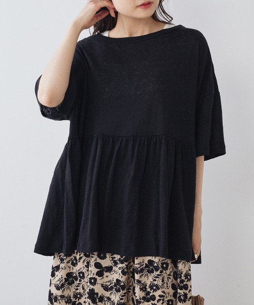 専用♡美品 Du noir ピュアルセシン リネン混ワイドギャザーブラウス^^☆ pual ce cin tシャツ Tシャツ 「Du noir」リネン2WAY切替ギャザープル