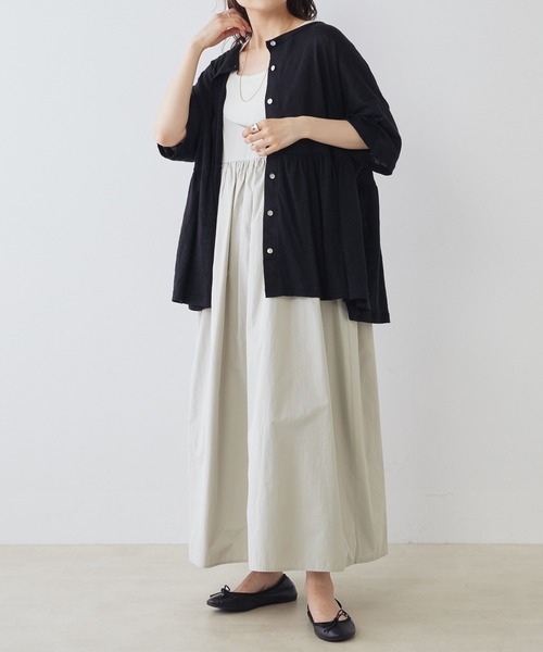 pual ce cin tシャツ Tシャツ 「Du noir」リネン2WAY切替ギャザープル