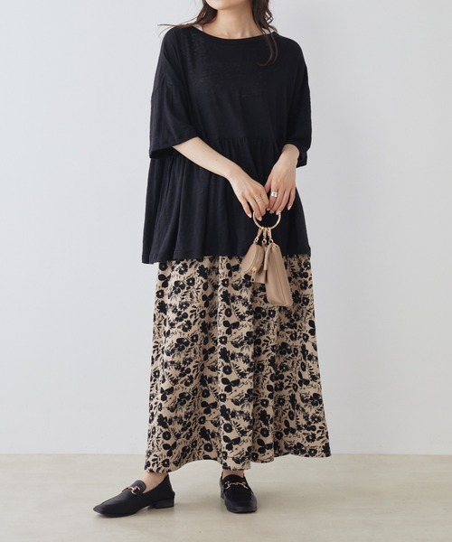 pual ce cin tシャツ Tシャツ 「Du noir」リネン2WAY切替ギャザープル 