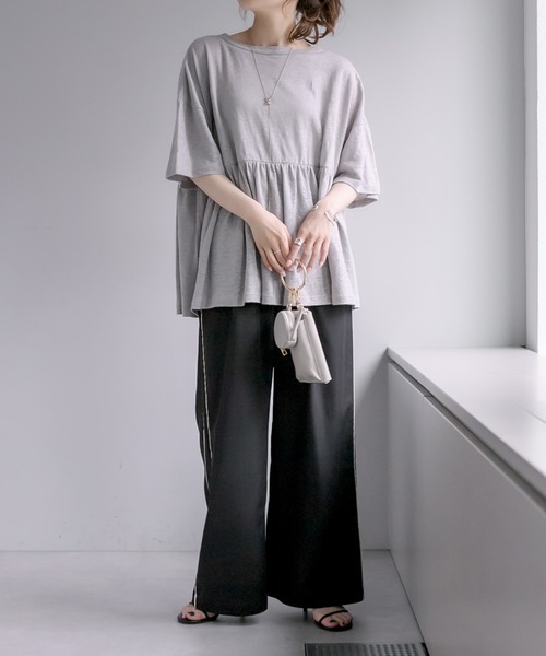 専用♡美品 Du noir ピュアルセシン リネン混ワイドギャザーブラウス^^☆ pual ce cin tシャツ Tシャツ 「Du noir」リネン2WAY切替ギャザープル