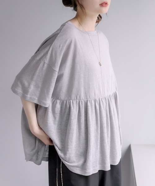 専用♡美品 Du noir ピュアルセシン リネン混ワイドギャザーブラウス^^☆ pual ce cin tシャツ Tシャツ 「Du noir」リネン2WAY切替ギャザープル