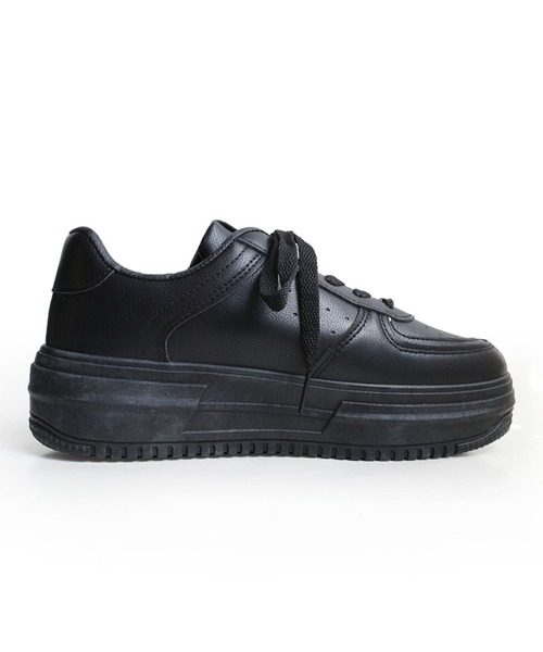 【未使用に近い】AKM 厚底 レザースニーカー BLACK〈定価52,800円〉 オールブラック ALL BLACK 【LEATHER/MESH】軽量 レースアップ