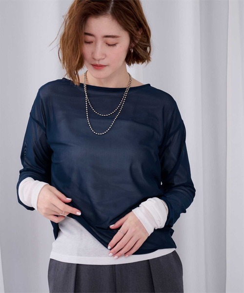 ur's（ユアーズ） tシャツ シアーボートネックプルオーバー レディース