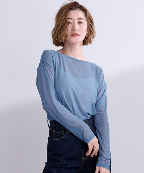 ur's（ユアーズ） tシャツ シアーボートネックプルオーバー レディース