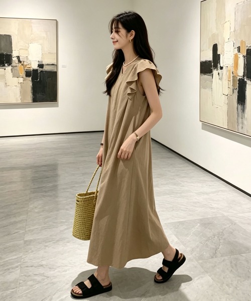 gossip!ロサンゼルス ワンピース フリルスリーブ Vネックコットン