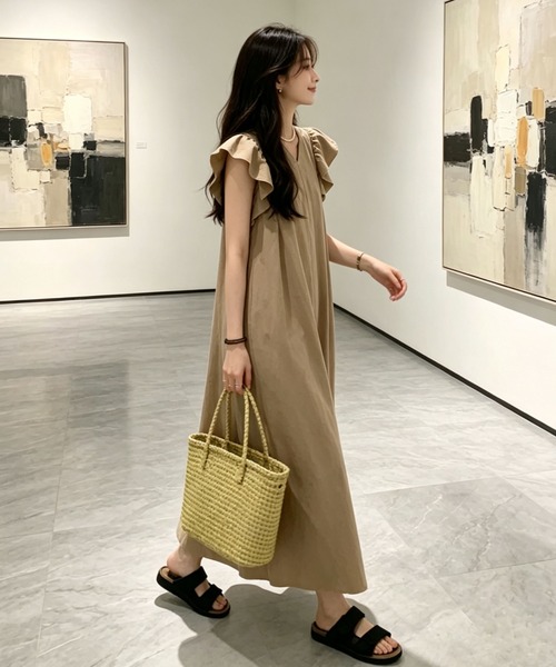 gossip!ロサンゼルス ワンピース フリルスリーブ Vネックコットン