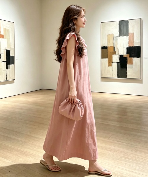 gossip!ロサンゼルス ワンピース フリルスリーブ Vネックコットン