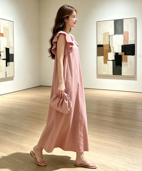 gossip!ロサンゼルス ワンピース フリルスリーブ Vネックコットン