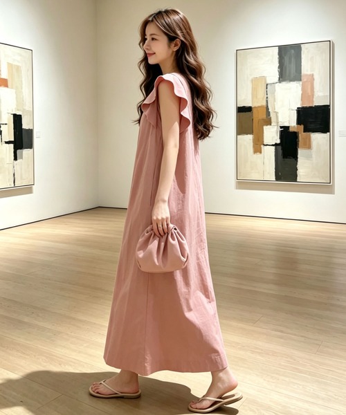 gossip!ロサンゼルス ワンピース フリルスリーブ Vネックコットン