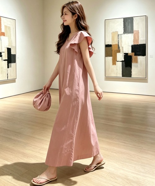 gossip!ロサンゼルス ワンピース フリルスリーブ Vネックコットン