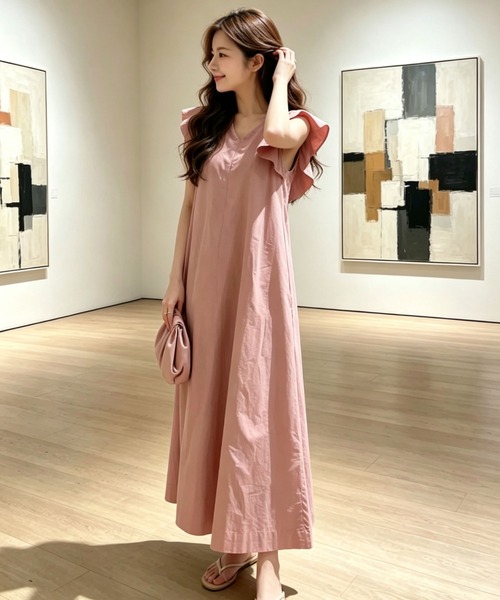 gossip!ロサンゼルス ワンピース フリルスリーブ Vネックコットン