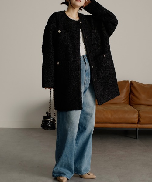 ジャケット ノーカラージャケット 「手洗いできる」マイクロピケ・6粒