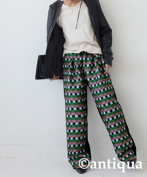 antiqua（アンティカ） パンツ ブロックチェック柄パンツ レディース