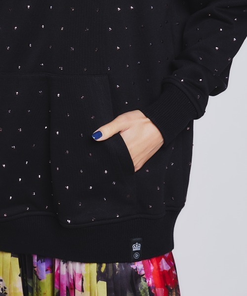 DOUBLE STANDARDラインストーン ロゴトレーナー ブラック DOUBLE STANDARD CLOTHING トレーナー スウェット ライン