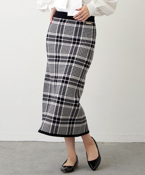 NICOLE white（ニコルホワイト） スカート チェック柄ロングタイト