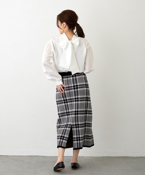 NICOLE white（ニコルホワイト） スカート チェック柄ロングタイト