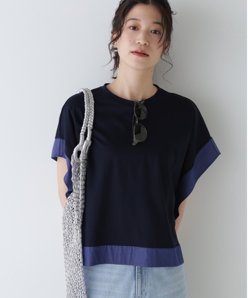 human woman 異素材コンビカットソー 24SS 日本製 human woman tシャツ 異素材コンビカットソー レディース