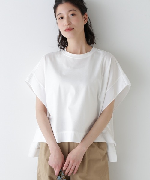 human woman 異素材コンビカットソー 24SS 日本製 human woman tシャツ 異素材コンビカットソー レディース