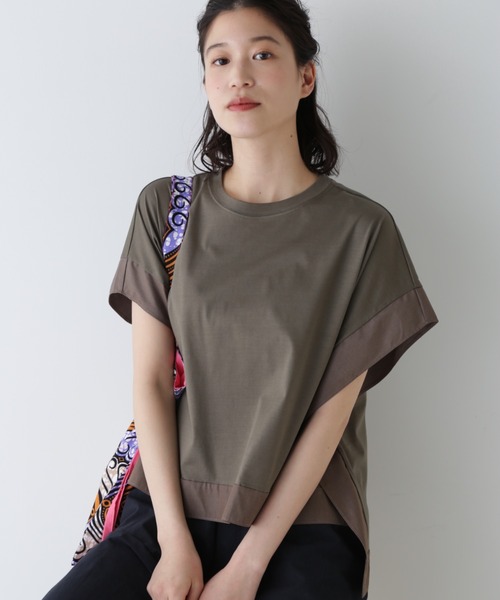 human woman 異素材コンビカットソー 24SS 日本製 human woman tシャツ 異素材コンビカットソー レディース