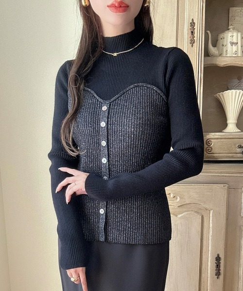 Meiru ニット セーター ラメビスチェリブニットトップス レディース