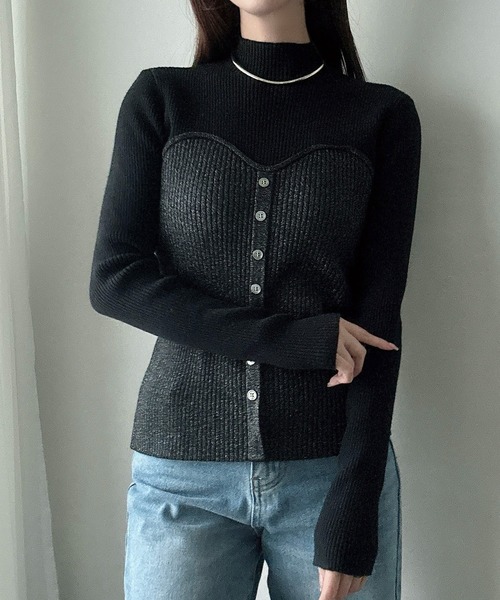 Meiru ニット セーター ラメビスチェリブニットトップス レディース