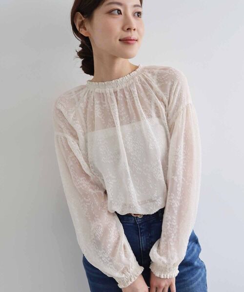 ブラウス シャツ カットジャガードギャザーブラウス レディース