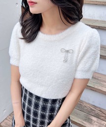 INGNI ニット セーター リボンブローチ付半袖フェザーヤーン