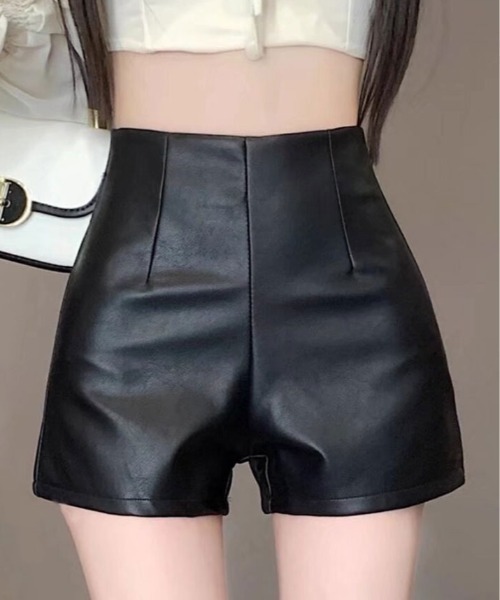 XSサイズ【オールシーズン】ハイウエストタイトレザーミニパンツ パンツ ハイウエスト フェイクレザー ショート レディース