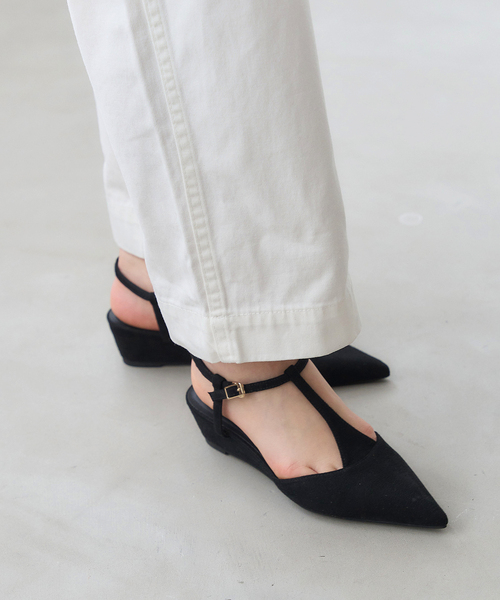 LE TALON パンプス 4cmポインテッドTストラップウエッジパンプス