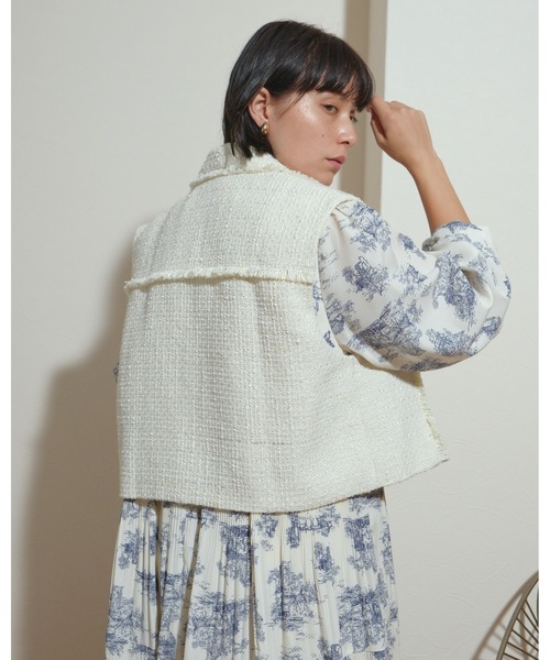 ベスト ジレ 短丈　テーラーカラー　ツイードショートベスト レディース palm RICHE ベスト ジレ 短丈 テーラーカラー ツイードショート