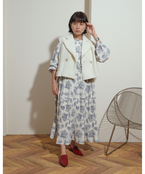 ベスト ジレ 短丈　テーラーカラー　ツイードショートベスト レディース palm RICHE ベスト ジレ 短丈 テーラーカラー ツイードショート