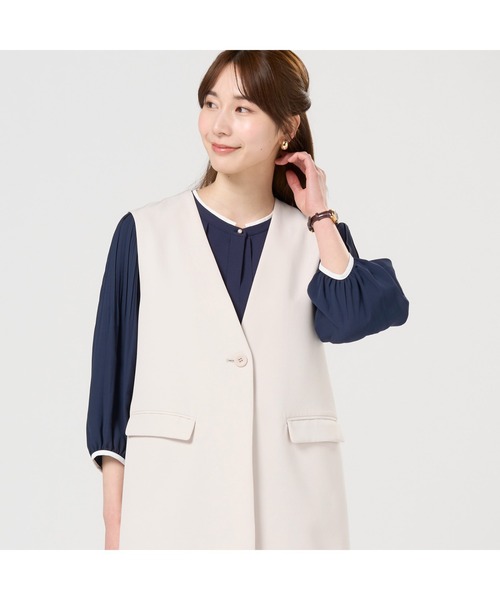 ベスト ジレ ロングジレ ダブルクロス素材 セットアップ可能 レディース レディース