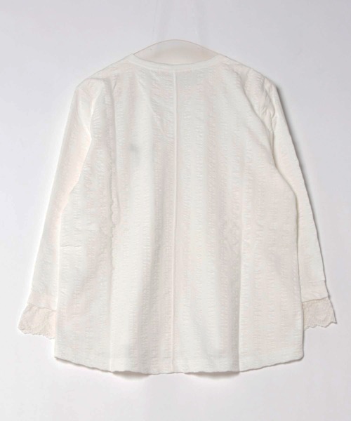 tシャツ ストライプジャカードフラワーワンポイント刺繍カットソー レディース ストライプジャカードフラワーワンポイント刺繍カットソー