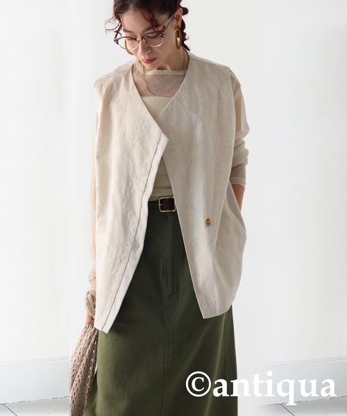 ANTIQUA セットアップ antiqua セットアップ 刺繍ベスト×ストレートスカート