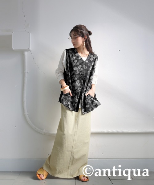 ANTIQUA セットアップ antiqua セットアップ コーデセット 刺繍ベスト×ストレート
