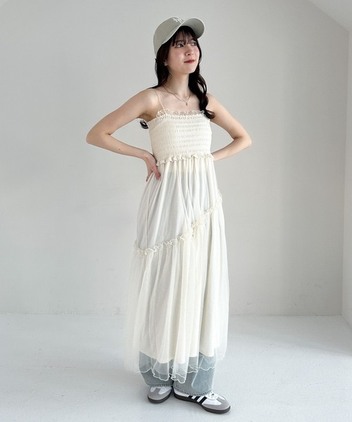 AMERI VINTAGE シアーシャーリングドレス ベージュ プリーツ ワンピ AMERI VINTAGE シアーシャーリングドレス ベージュ プリーツ ワンピ