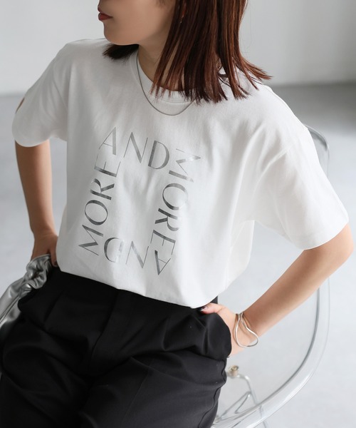 tシャツ スクエアロゴプリント半袖Tシャツ レディース | Riberry