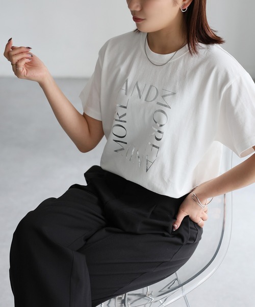 tシャツ スクエアロゴプリント半袖Tシャツ レディース | Riberry | 23