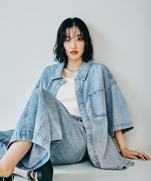 BIGデニム5分袖シャツチュニック LEPSIM｜BIGデニム5分袖シャツチュニック | Rakuten Fashion