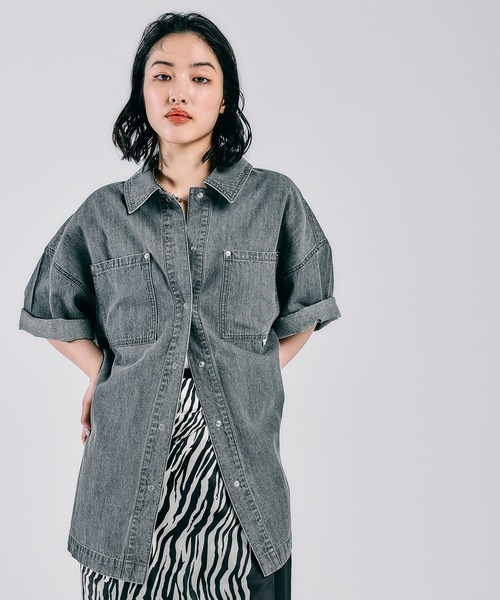 BIGデニム5分袖シャツチュニック BIGデニム5分袖シャツチュニック 美品 - メルカリ
