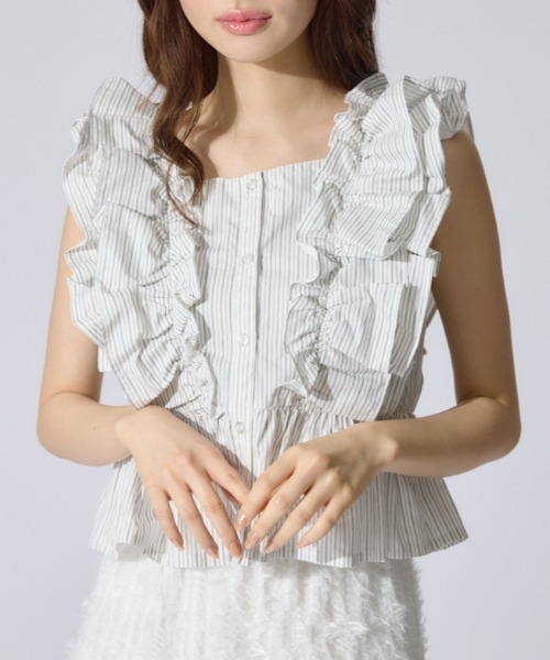 ブラウス シャツ ダブルフリルブラウス 夏服 ノースリーブトップス レディース