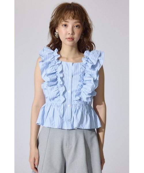 新品タグ付　Drawer シルクタフタフリルノースリーブブラウス SALE】ダブルフリルノースリーブブラウス/3カラー