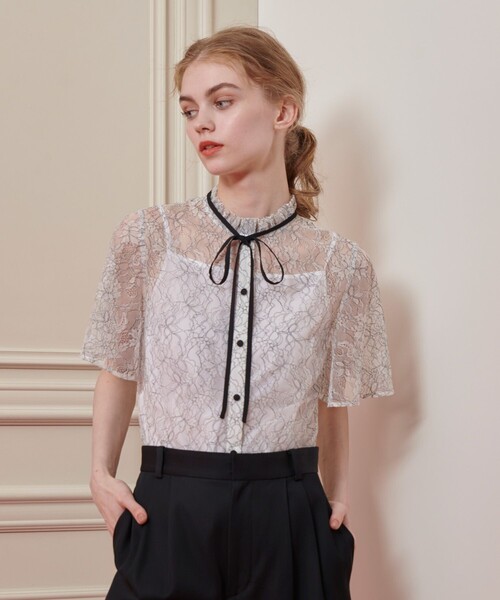 【極美品】LOULOU WILLOUGHBY 半袖ブラウス （リボン付き） LOULOU WILLOUGHBY ブラウス シャツ 「LOULOU WILLOUGHBY