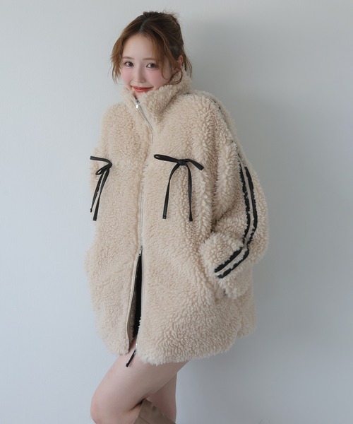 NICE CLAUP サイドラインリボンボアブルゾン one after another NICE CLAUP（ワンアフターアナザーナイ